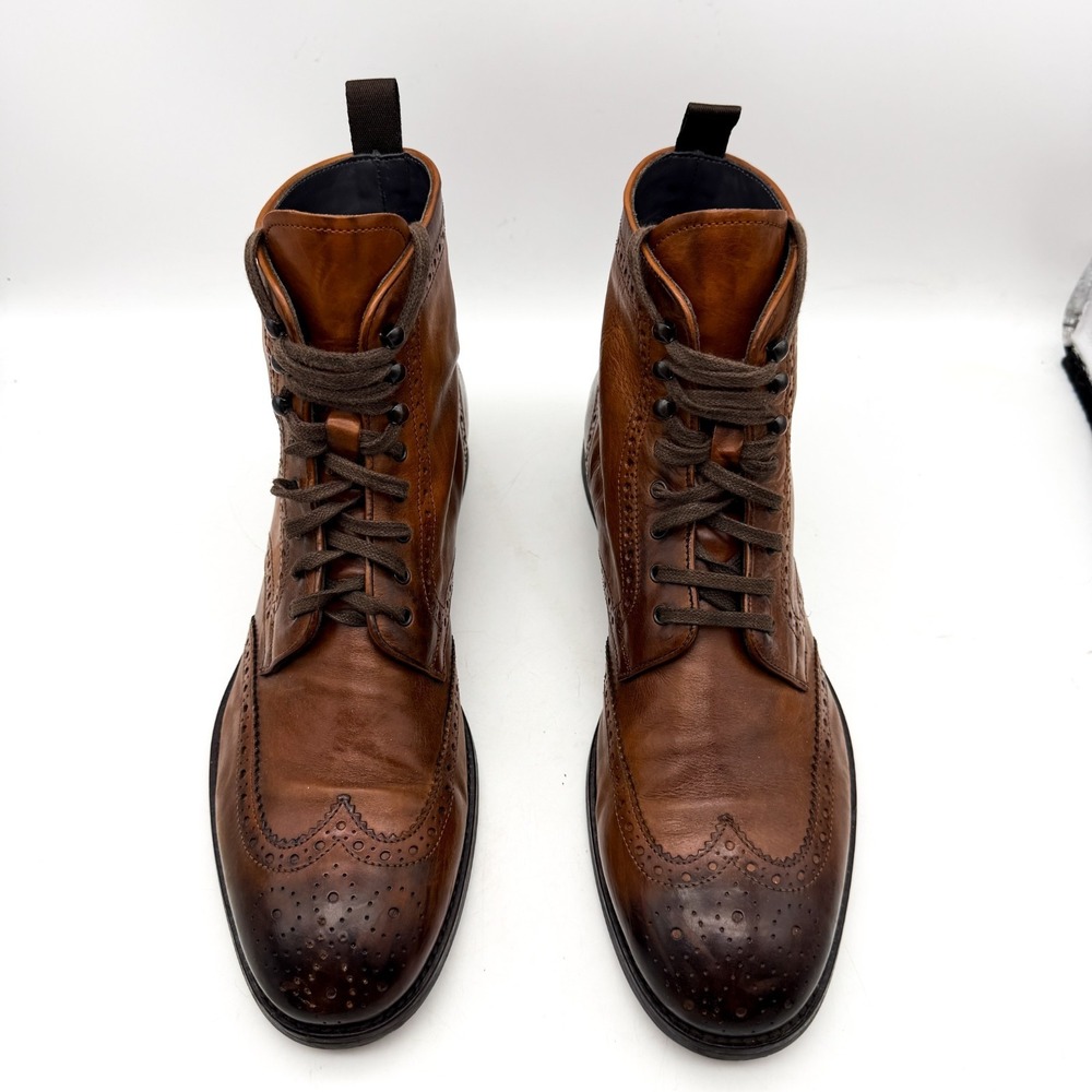 TO BOOT NEW YORK Ankle Boots Shoes Ombre Brown Wingtip Leather ITALY Size 10.5 - Picture 2 of 10